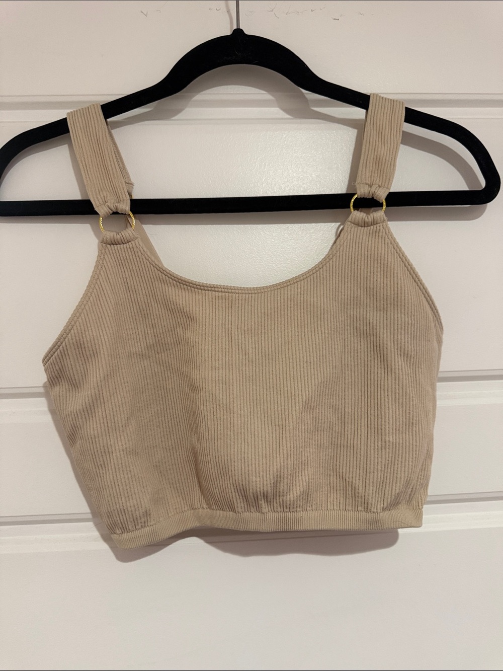aerie Ribbed Crop Tank with Gold Ring Straps - Beige
